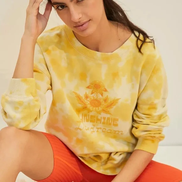 Anthropologie Sun Keep Sunshine Daydream Sweatshirt Yellow Dye Size Small - Picture 2 of 6